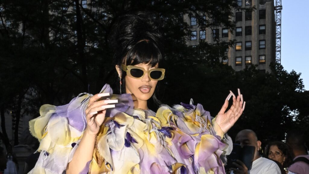 Cardi B donned an exceptionally striking floral little dress that embraced the “cheugy” trend